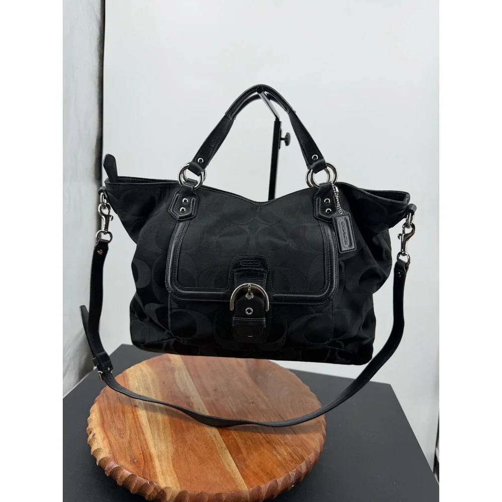 Coach Campbell Signature Izzy Satchel Black Jacquard Crossbody Bag F25290
